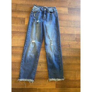 Celebrity Pink Women's Juniors Size 1/25 Blue Wide-Leg Distressed Stretch Jeans